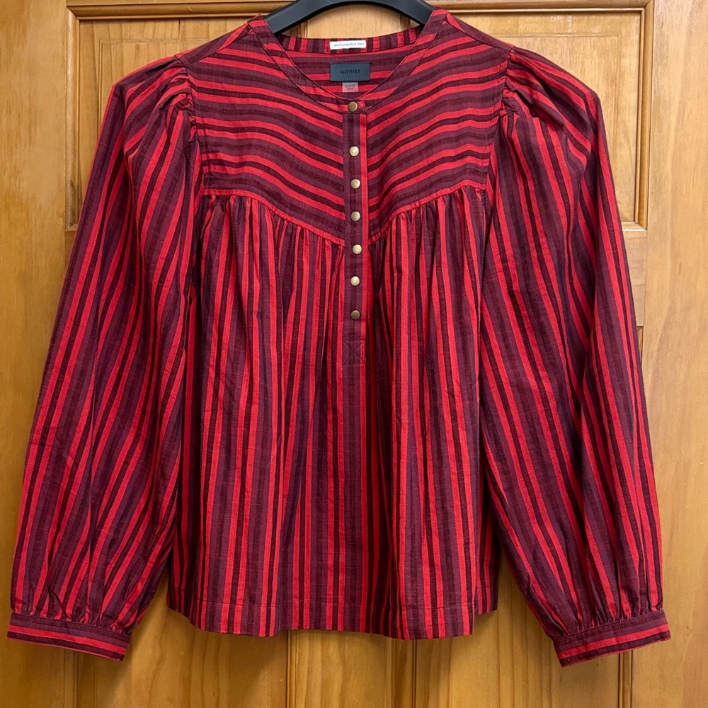 MOTHER Red and Black Striped Blouse